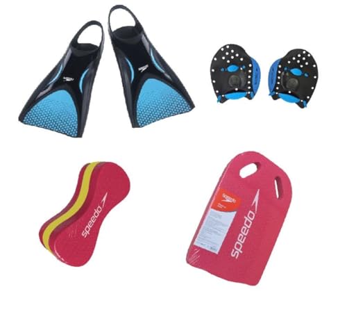 Kit Natação Speedo Nadadeira Power Fin + Palmar Power Paddle + Prancha e Flutuador Swim (Nad P 34/36