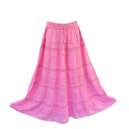 Doorwaytofashion Women Cotton Maxi Full Length Skirt Embroidered Boho Casual Festival Summer UK 10,12,14,16,18 (Light Pink)