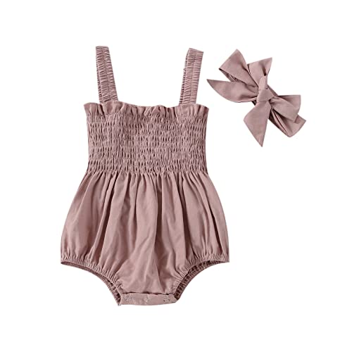 Image of Newborn Baby Girl Bodysuit Sleeveless Halter Frill Romper One-piece Jumpsuit with Headband Summer Clothes Set
