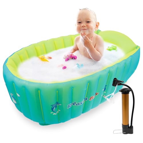 Inflatable Baby Bathtub, Inflatable and Foldable Toddler Bath Tub with Air Pump, Ergonomic Inflatable Bathtub & Baby Seat, Infant Shower Basin for Home Travel Camping