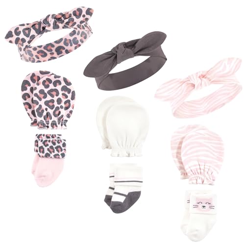 Hudson Baby Unisex Baby Caps, Mittens and Socks Set, Leopard, 0-6 Months