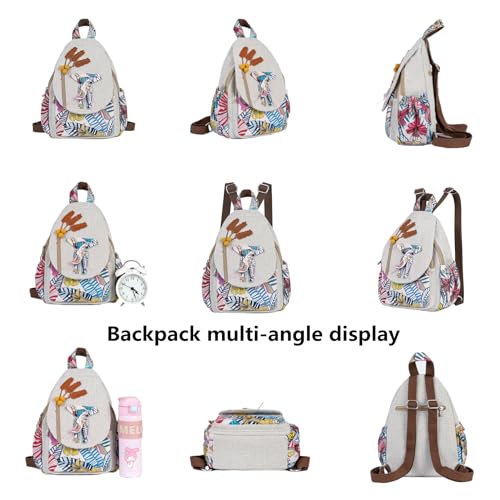Image of Small Canvas Backpack, Retro Boho Washed Hippie for Women Daily Commute (Colorful Elephant Decorations)