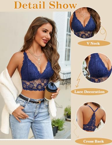Image of Avidlove Bralettes for Women Lace Wireless Bra V Neck Racerback Crop Top Adjustable Lingerie No Padded