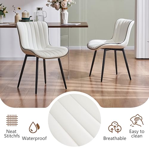 YOUNIKE Modern Dining Chairs Set of 2 Upholstered Armless Kitchen & Dining Room Chairs with Backs Faux Leather Comfy Accent Side Chair for Waiting Living Room Bedroom Café White by YOUNIKE - Image 5
