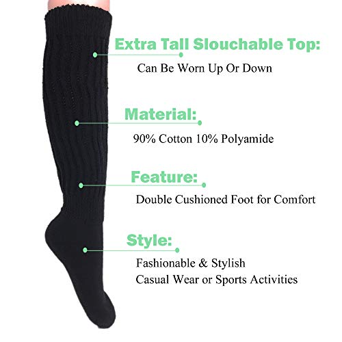 Aws/American Made Women's Extra Long Heavy Slouch Cotton Socks Size 9 To 11 (1 Pair - Black) #TOP4