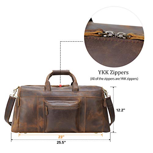 Polare 23'' Full Grain Cowhide Leather Weekender Duffle Bag Overnight Luggage Travel Carry on Duffel Bag For Men