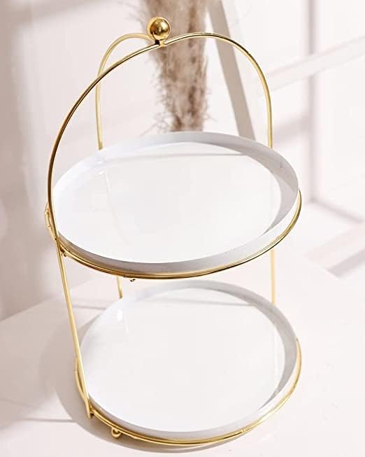 Delight World White and Gold Metal 2-Tier Cake Stand Snack Platter for Home Decor 32CM (WHITE)