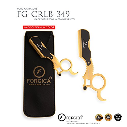 Barber Straight Razor, Professional Barber Straight Edge Razor For Men - Single Ring Barber Razor Compatible with Double Edge Blade Beard Shaping tool, Titanium Gold Beard Shaper by FORGICA