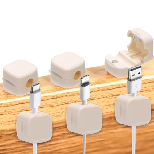 Lot de 6 supports de câbles magnétiques pour chargeur de téléphone, clips de câbles de bureau auto-adhésifs pour la maison, le bureau, la cuisine, le mur, la voiture, le bureau (crème)