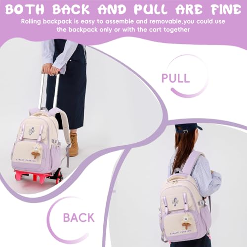 Image of PALAY School Bag for Girls Backpack with 6 Wheels Robust Children's School Bag with Wheels for Girls, Removable Trolley School Backpack with Pendant for School Travel