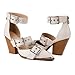 WRFCZGF Women's Pointed Toe Pumps Chunky Wedge Heels Ankle Strap Western Sandals Metal Buckle Comfortable Fashion Casual Dress Shoes White 8.5