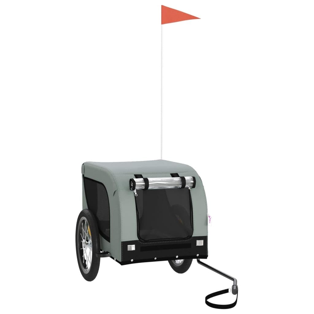 vidaXL Pet Bike Trailer, Pet Cart Carrier for Small Dogs, Pet Bike Trailer with Flag, Dog Bicycle Wagon, Grey and Black Oxford Fabric and Iron โ image 1