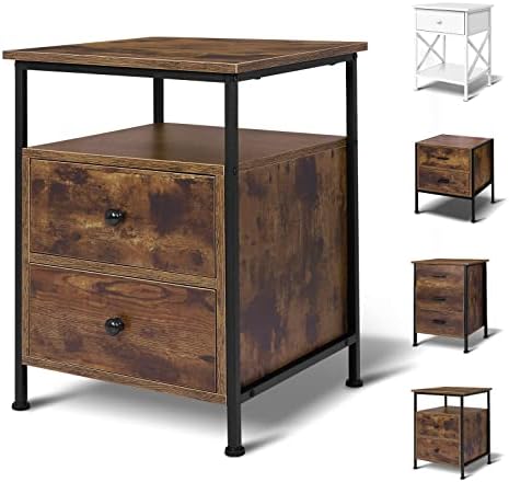 ELFORDSON Bedside Table with 2 Drawers, 4 Sides High Gloss LED Bedside Cabinet with 16 Colours, Side Cabinet Nightstand Bedroom Living Room Furniture Black
