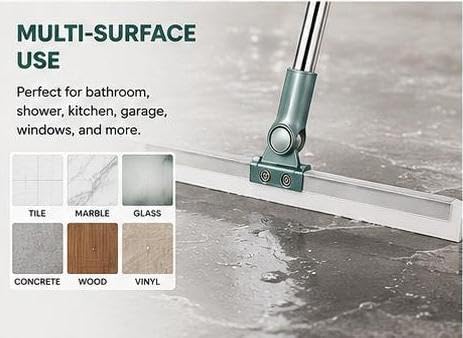 Image of MIKENZO Silicone Floor Wiper with 180 Rotating Head | Adjustable Long Handle | Heavy Duty Bathroom Floor Cleaner | Multipurpose Water Wiper for Tiles, Marble, Glass, Kitchen & Home Cleaning