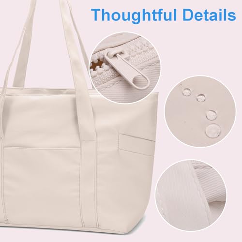 Image of CTWWFS Large Tote Bag for Women with Zipper, Nylon Lightweight Work Tote with 15.6 inch Laptop Sleeve, Nurse Bag for Work College