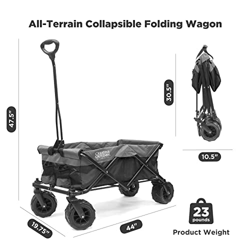 Creative Outdoor Push Pull Hauler Wagon for Kids, 200lbs Weight Capacity, All-Terrain Collapsible and Portable Folding Cart, Beach, Park, Garden, Camping & Tailgate