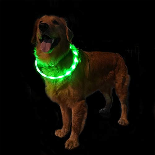 Sunet Led Dog Collars Usb Rechargeable Adjustable Silicone 3 Flashing Modes Glowing Pet Dog Collar For Night Safety Light Up Dog Collar For Small Medium Large Dogs (Solcone-Green) #TOP1