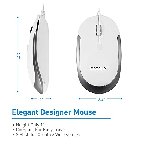 Macally Ultra Slim Wired Computer Keyboard and a Silent Wired Mouse, Essential Office Accessories