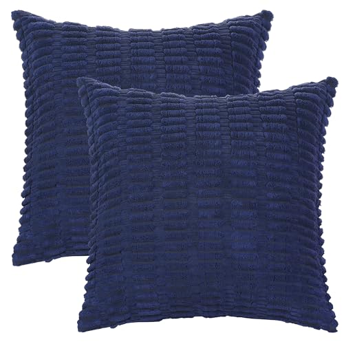 Fundas de cojín de pana azul oscuro Uxcell de 45x45 cm para el sofá de casa 2