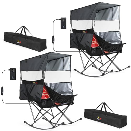 Nice C Heated Rocking Camping Chair with Canopy XL Oversized Folding Rocker with Battery Outdoor Umbrella Chairs with Shade with Cup Holder Cooler Bag for Sports Patio Backyard (2 Pack)
