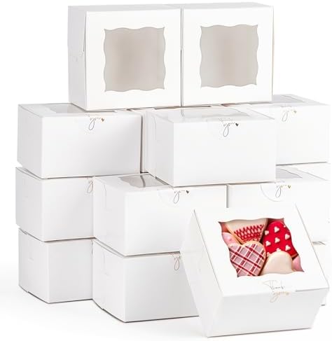 Moretoes 30pcs 4x4x2.5in Christmas Cookie Boxes With Window