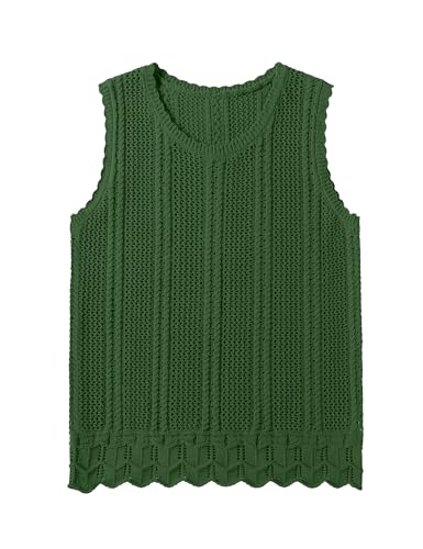 LOMON LOMON Womens Crochet Tops Sleeveless Sweater Vest Crew Neck Hollow Out Knit Tank Tops Dressy Casual