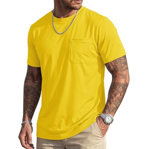 MAGCOMSEN Mens T-Shirts Short Sleeve with Pocket UPF 80+ Sun Protection Moisture Wicking Casual Plain Crewneck Tee