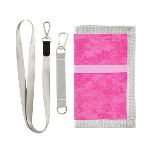 Graffiti Pink Lace Bow Wallet, Canvas Tri-fold Wallet, with 2 Lanyards, for Boys and Girls