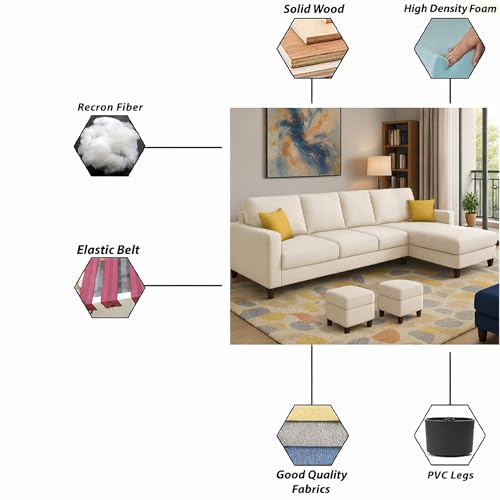 Image of Casaliving Rolando Seater L Shape Sofa Set for Living Room Left Side (Cream, 6 Seater - RHS)