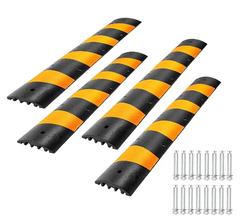Image of 4-Pack 6FT Rubber Speed Bump, Heavy Duty Speed Bump Cable Protector Ramp, 72.4 inch x 12 inch x 2 inch Traffic Hump Floor Cord Cover for Driveway /Garage /Parking Lot