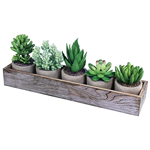 Winlyn Artificial Succulents Arrangement Fake Pre-Potted Succulents Plants In Rustic Decorative Wood Box For Housewarming Wedding Gift Farmhouse Table Centerpiece Desk Counter Kitchen Windowsill Decor #TOP20