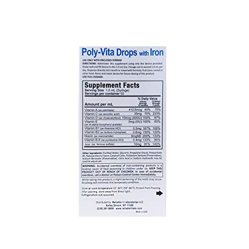 Reliable-1 Laboratories Poly-Vita Infant Toddler Multivitamins Drops + Iron Baby Iron Supplement | Toddler Essentials Multivitamin | Alcohol & Sugar Free – Natural Fruit Flavor | 1 2/3 Fl Oz #TOP1