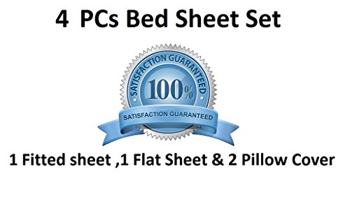 Rajlinen Light Blue Solid 4 Pcs Bed Sheet Set King Size Bland Durable Quality Genuine 600-Thread-Count (15" Pockets) Super Soft Egyptian Cotton #TOP3