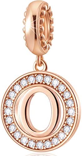 CHAWIN Initial A-Z Letter Charm Bead, Alphabet Charms Rose Gold, Authentic 925 Sterling Silver Charms fit Pandora Charm Bracelets, Necklace, Circle Dangle Charm for Women, Girls, Sparkling Clear Stone