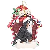 Kurt Adler Holiday Bernese Mountain Dog with Festive Dog House Personalizable Ornament