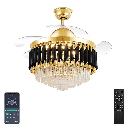 Image of oltao Gracy Smart Chandelier Fan with Alexa /Google Home competiblity, BLDC Motor, Summer Winter Mode, Dimmable LED Light, Remote & Mobile App Control