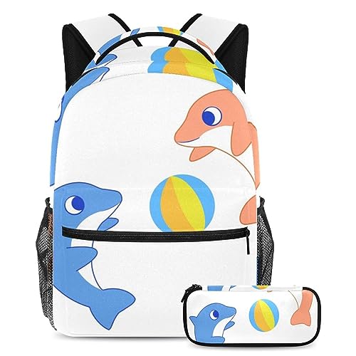 Sac à dos dauphin avec trousse multicolore pour écoliers et adolescents
