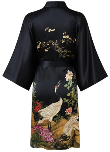 Image of Women's Silk Kimono Robe Short Bathrobe Nightgown 100% Mulberry Silk for Women - Classic Floral Pattern