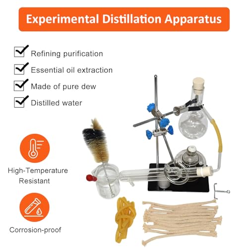 Home Distiller Distilling to Making Your Own Essential Oil, Alcohol Distiller Chemistry Lab Glassware Kit,Glass Distilling,Distillation Apparatus 10pcs Set, 100 ML