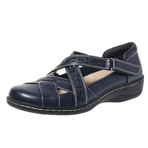Image of Womens Loafers Comfortable Dressy- 1.37 inch Heel Lightweight Adjustable T-Trap Flat Shoes Work Office for Ladies, US Size 6-11