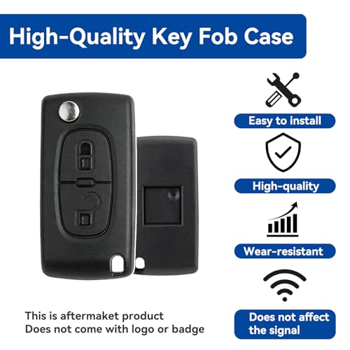 2 Buttons CE0523 Key Fob Replacement for Peugeot 207 307 308 3008 5008 Partner Expert Citroen C3 Picasso C2 C4 Key Case Sehll 0523 Casing with Pin Removal Tool Battery to DIY Replacement - Image 4