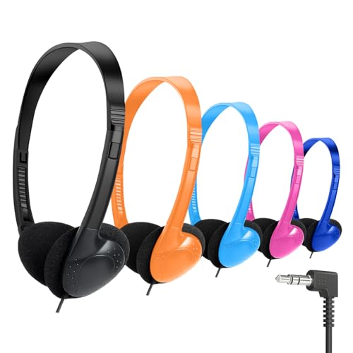 MKDTNJT Kids Headphones Bulk 5 Pack for School Classroom Student,Multi Color Wholesale Children On Ear Headset Perfect for Libraries, Computer Lab, Testing Centers (HTC002)