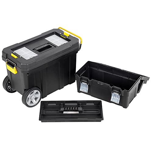 Ironmax Portable Rolling Tool Box, 2 In 1 Stackable Mechanic Tool Organizer With Wheels And Pull Handle, Plastic Toolbox With Removable Tray For Tools And And Small Parts Storage #TOP7
