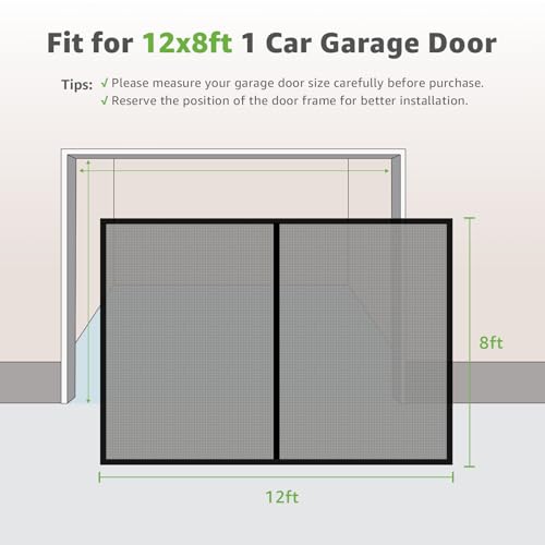 Image of Garage Door Screen 1 Car - 12x8 Ft Magnetic Closure Heavy Duty Weighted Bottom Screen Self Sealing Fiberglass Mesh Retractable Net - Easy Assembly & Pass-Through(Black)