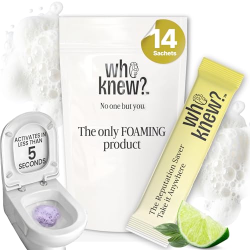 Who Knew Toilet Foam Bombs Sachets 14 Count - Touch Free Fizzy Foam Toilet Cleaner with No Smells, Sounds, or Stains - Who Knew Foaming Toilet Bowl Cleaner & Smell Eliminator for Women & Men