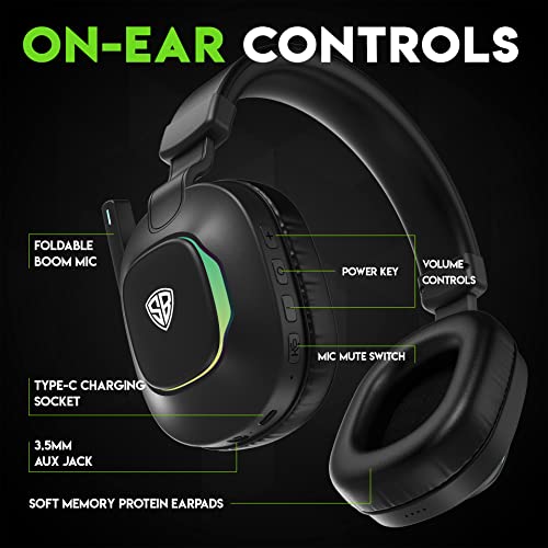 SpinBot Ranger HX300 Wireless Bluetooth Over The Ear Headphones with up to 50ms Low Latency and Flip Boom Mic | 7 Mode RGB Lights | Dedicated Game... - Image 3