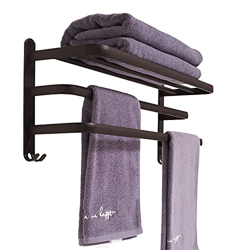 kaileFURN Porte Serviettes Salle de Bains, 60cm Noire Porte Serviette Murale Aluminium Trois Couches Self Adhesive Towel Holder,pour Salle de Bain et Cuisine Etagere Murale (UPGRADEB Version) Cover
