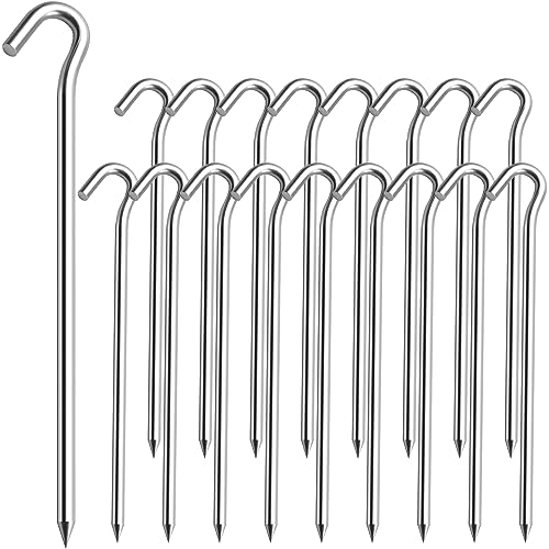 Tiomues 20PCS Aluminum Tent Stakes Pegs with Hooks, Camping Tent Stakes for Outdoor Travel, Professional Ground Stakes for Outdoor Camping, Hard and Light Tent Pegs, Specially Designed for Camping