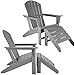Produktbild TecTake 2er Set Adirondack Gartenstuhl mit Fußablage, Holzoptik, Gartensessel mit Breiten Armlehnen und Fußhocker, für Garten, Terrasse und Balkon, wetterfest (Grau | Nr. 403808)