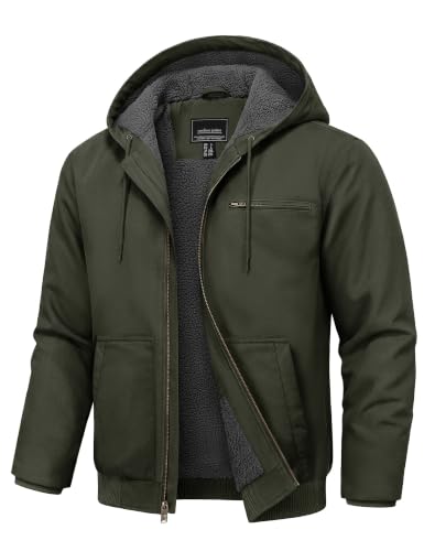 Cotrasen Mens Sherpa Lined Duck Canvas Work Jacket Waterproof Thermal Warm Heavyweight Hooded Winter Coat